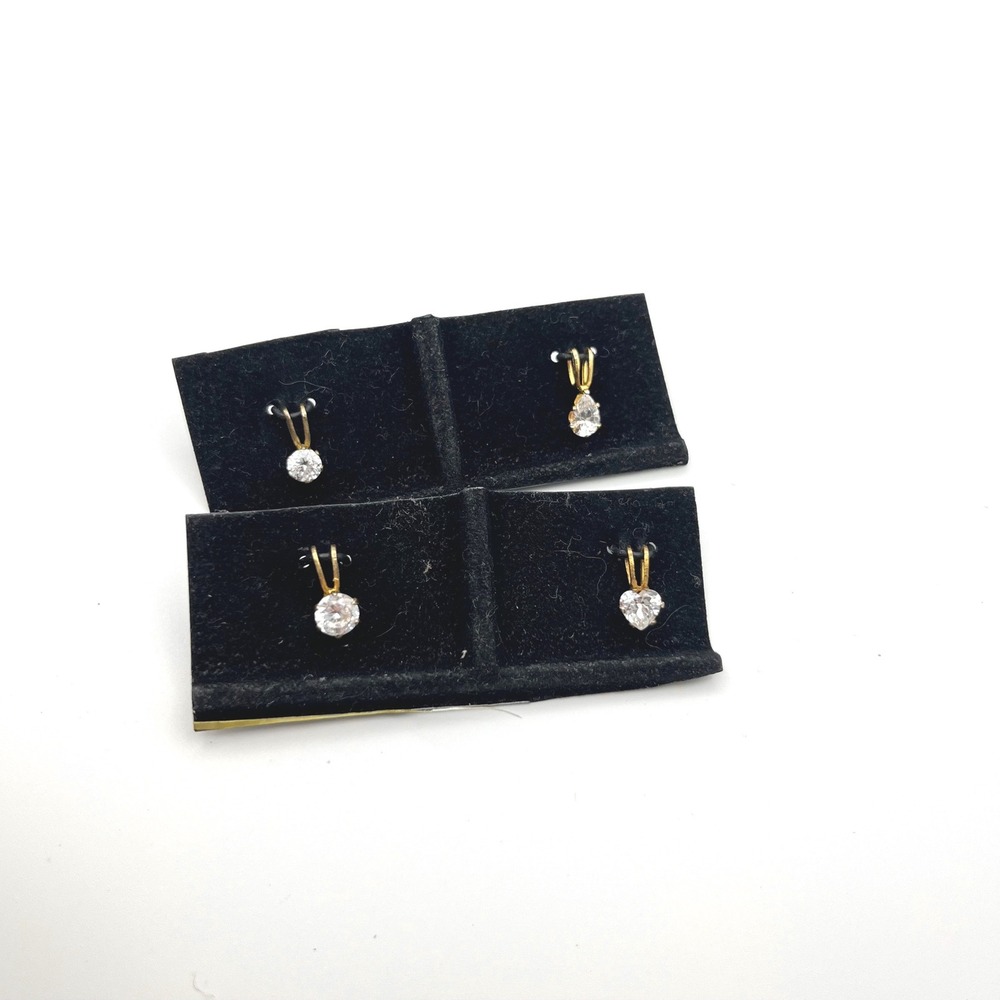 Gold Tone Clear Stone Pendant Charm Set Round Pear‎ Heart Shape 4 Piece Lot